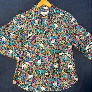 Silk J. Crew Collection shirt in dancing goats print size 6